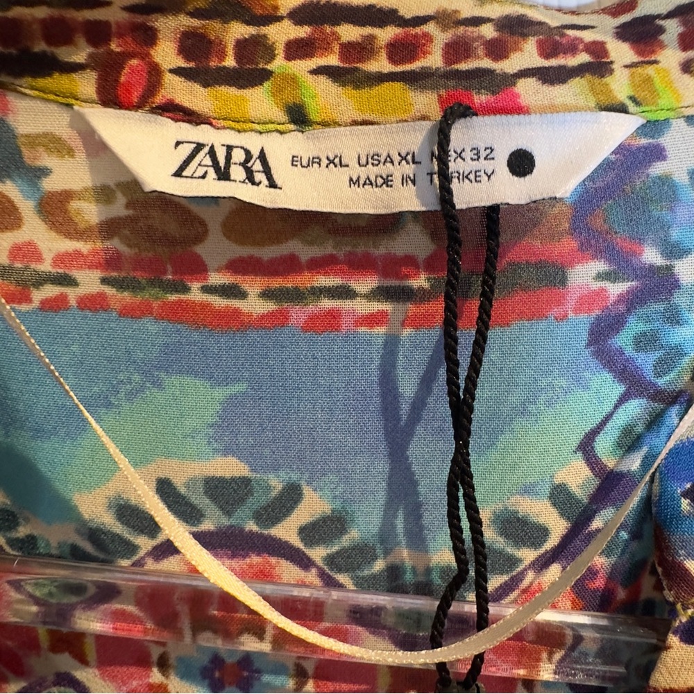 Zara Blue and Orange Wrap Sundress with Bishop Sleeves NWOT - Picture 8 of 10
